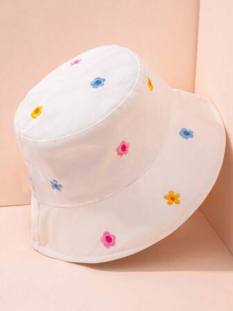 1 pieza Sombrero tipo cubo bordado con flores coloridas, adecuado para vacaciones, campus y atuendos al aire libre, lindo regalo del Día de San Valentín