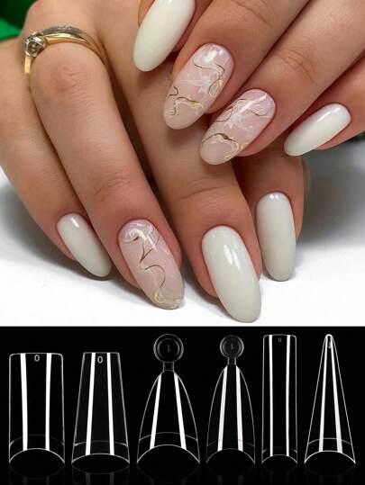 120 buc Vârf de unghii cu gel moale, Vârf de unghii transparent cu jumătate de băţ, Sicriu pătrat de migdale Unghie falsă Faţă Gros Capăt din spate Mai potrivite pentru gel peeling solid Capsulă extinsă pentru unghii Produse pentru compresia unghiilor potrivite pentru fete şi femei Nail Art DIY