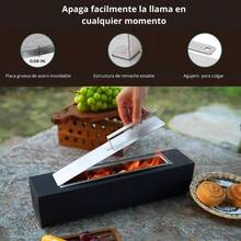 Chimenea de Concreto Portátil con Cuenco de Acero Inoxidable, Base Antideslizante, 4 Pinchos para Asar (Negro) - Negro - Ver 3