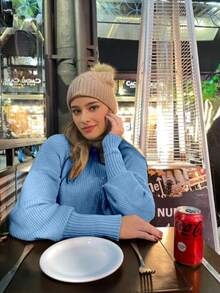 Women's Cold Weather Blouse Turtleneck Knitted Sweater - Biru - View 1