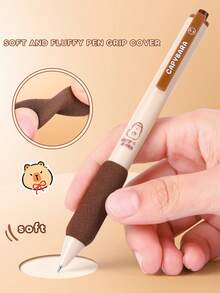 4pcs/Set Capybara, Panda & Strawberry Bear Themed Retractable Gel Pens - 0.5mm ST Nib, Stress-Relief Sponge Grip, Aesthetic & Smooth Writing For School, Office And Daily Use - Black - View 4
