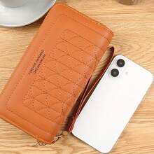 Fashion Women's Long Wallet With 2 Zipper Designs, Dual Zipper Clutch - Large Capacity, Wrist Strap, Black/White/Pink, Forever Amarillo Design, Ladies Daily Wallet | Quilted Texture | Golden Hardware For Women Wallet Mini Wallet Purse Wallet Wristlet Wallet - Brown - View 9