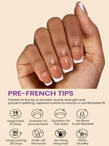 150 tiras de uñas de gel francés - 15 tamaños - cuadradas cortas - marrón y blanco, con base precubierta, pegatinas de uñas de gel 3 en 1, hazlo tú mismo, tiras de uñas de gel acrílico suaves y reutilizables, calidad de salón, ideal para manicura de mujer, uñas postizas, suministros para uñas