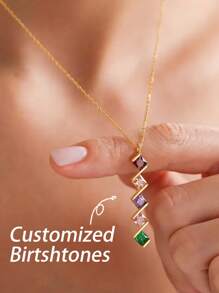 1pc Customized Personalized Birthstone Inlaid Heart Shape Engraved Names Necklace, Ideal For Mother's Day, Valentine's Day, Birthday, Anniversary, Christmas, Graduation, Or Home Gift For Friends, Classmates And Family Members