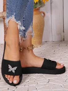 Women's Fashionable Slip-On Slippers, High Heel, Anti-Slip Thick Sole, Suitable For Beach, Vacation, Home, Travel & Daily Wear, Summer - Black - View 6