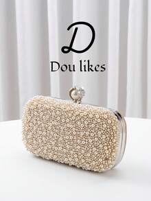 珍珠手拿包，精致的感觉，订婚手提包，旗袍/晚礼服包，优雅的社交名媛派对包 - 金色 - 查看 9