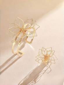 2pcs/Set Floral Wire Bangle & Ring Set, Fashion Jewelry - Gold - View 3