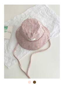 1pc Summer Vacation Fresh Big Brim Sun Hat For Women, Sweet Gingham Ribbon Foldable Beach Hat, With Love Patch, Outdoor Photography Sunshade Bucket Hat