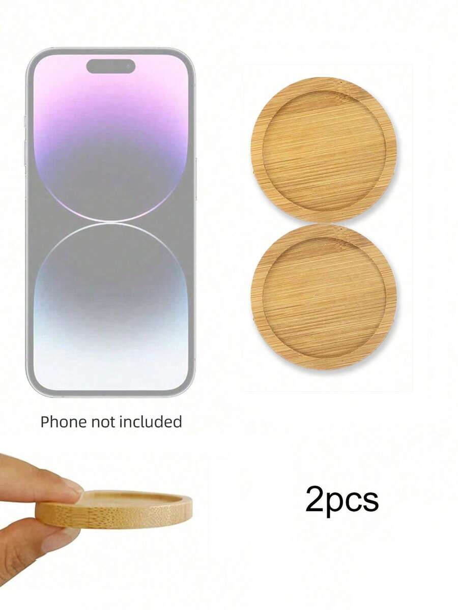 2pcs/Set Round Wood Grain Coasters [New Listing Alert] - Apricot - View 1