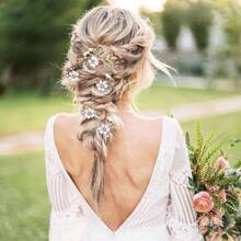 4pcs Gold Leaf Hair Combs, Handmade Bridal Flower Hair Accessories, Wedding Pearl Hair Ornaments, Hairpin & Hairclip Set
