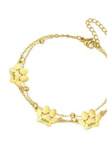 1PC Paw Print Name Bracelet Personalized Titanium Steel Pet Memorial Jewelry Choose From 1 2 3 Or 4 Paw Prints Available In Gold And Silver Colors Minimalist Fashion Design Lightweight Durable Shiny Scratch Resistant Comfortable To Wear Elegant Texture Perfect For Pet Lovers Dog And Cat Owners Meaningful Pet Bracelet For Daily Fashion Outfit Or As A Gift Memorial Jewelry For Birthday Anniversary Holiday Or Special Occasion - Silver - View 14