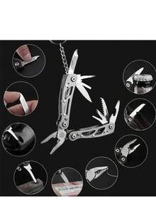 多功能工具夹-12合1不锈钢口袋多功能工具，带保护套，适用于露营，生存装备锁露营配件带切割器，开瓶器，螺丝刀刀