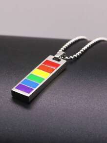1pc Titanium Steel Plain Rectangle Necklace, Multicolor Unisex Couples Necklace, Personalized Men Accessories, Suitable For Music Festival & Daily Wear