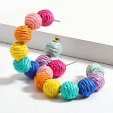 Pendientes de aro de rafia de colores, pendientes tejidos de estilo bohemio hechos a mano, accesorios para vacaciones de verano