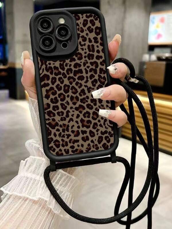 Funda de teléfono suave y con estampado de leopardo, adecuada para 16/ 15/XR/ 16 PROMAX/7p8p/P12promax/P13promax/P14PROMAX/P13/P14/P11/P12/P14, A03s, A03core, A04, A12, A13, A14, A21s, A22, A23, A24, A32, A33a34, A5 A51A52, A53, A54. Funda de teléfono con cuerda para colgar, de moda y linda, que protege contra caídas.