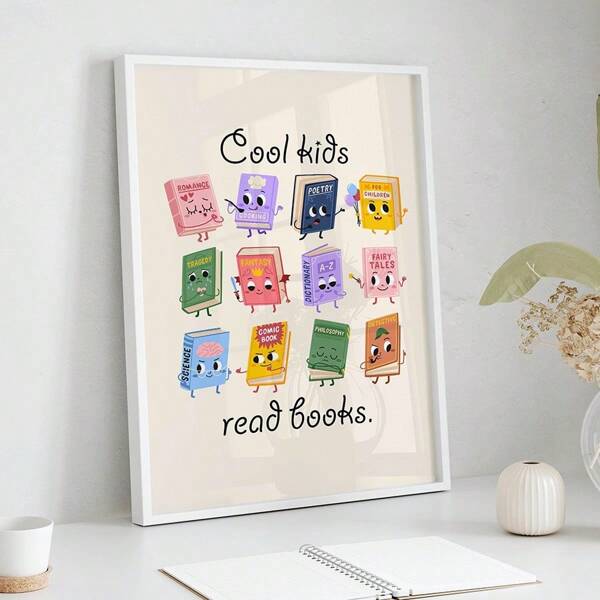 1 pezzo Quadro da parete con frase motivazionale per bambini che amano i libri, stampa d'arte su tela con personaggi di libri retrò, cartellone decorativo da lettura per classe, stanza dei bambini, scuola, regalo per i bambini, senza cornice