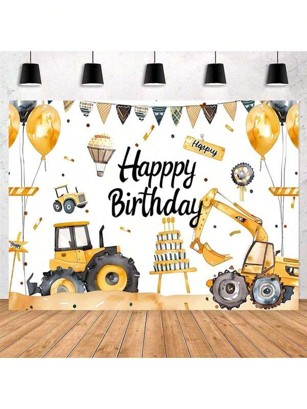 1 Pieza de Pancarta del Tema de Tractor para Fiesta de Cumpleaños, Diseño de Fondo con Juguetes Excavadoras, Pancarta de Fondo para Pastel de Cumpleaños, Apto para Fiesta de Cumpleaños, Estudio Fotográfico, Accesorios de Foto, Decoración de Cumpleaños