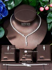 1 Set Simple Cubic Zirconia 18K White Gold Plated Jewelry Set, Suitable For Ladies Daily Wear - Silver - View 6