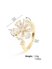 rakol 1pc Sparkly Zirconia Rotatable Flower Shaped Ring, Suitable For Anxiety Relief And Gifting - Ring - View 8