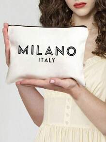 Printed With Letters MILANO Multi Functional Canvas Bag, Makeup Bag - Lightweight And Odorless Polyester Travel Wash Bag,Portable Makeup Bag, Perfect Travel Organizer For Cosmetics And Stationery, Canvas Bag,Fashionable Multifunctional Makeup Bag, Mother Makeup Bag, Travel Essentials, Dormitory Supplies, Bathroom Storage, Jewelry Storage, Lip Oil And Cosmetics Storage Bag School Supplies Pouch Make Up Bag Holiday Essentials,Mother's Day Gift