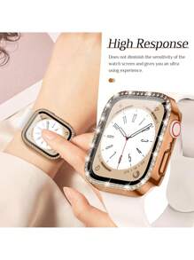 5pcs/Set Men Women Shiny Rhinestone Decor Fashionable Glamorous Anti-Fall 2 In 1 Ultra-Thin Tempered Glass Screen Protector Watch Case, Compatible With Apple Case 38/40/41/42/44/45/46/49Mm, Compatible With Apple Series Ultra/SE/10/9/8/7/6/5/4/3/2/1, Intelligent Watch Case Accessories