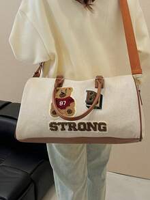 Túi du lịch Unisex thêu hoạt hình, Túi tote đi làm dung tích lớn, Túi đeo chéo hình động vật, Túi đựng đồ bầu, Túi xách nhẹ họa tiết gấu cho học sinh, Túi tập thể dục đa năng, Màu nâu vừa vặn với vali Túi tốt nghiệp cho trường học Phụ kiện học tập Đồ dùng học tập - màu nâu - Xem 8