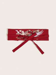 1pc Mother's Day Gift, Women's Elegant Chinese Style Embroidered Waist Belt To Match Knitted Dress, Holiday Present - Red Crane - View 2