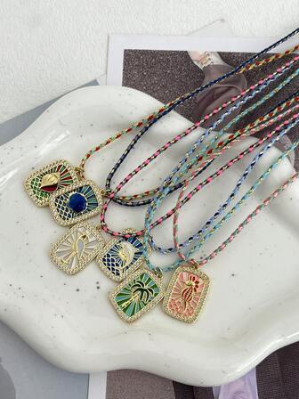 1 st. havsstil kreativ mode elegant vacker kopparinläggning syntetisk zirkonia snäckskal delfin sjöhäst kokosnötsträd fyrkantigt flätat halsband damer syster par par bröllop bal smycken present, lämplig för daglig dejting fest festival present jul helgdagskläder