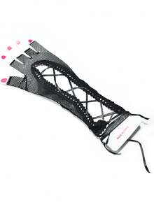 1 Pair Black Long Fingerless Fishnet Gloves With Strap, Retro Chic For 12-16 Years Old, Punk Sexy Hollow Net Gloves For Party - one-size - View 8