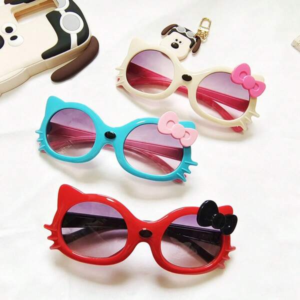Sanrio Sanrio 1pc/3pcs Kt Cat Cute Bow Men's And Women's Personalized Cartoon Glasses Sunscreen, Fishing, Travel, Outdoor Sports, Cycling, Fashion Dressing, Driving, Stage Performances, Party Parties(Random Style)
