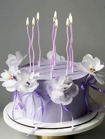 6 piezas/12 piezas Velas curvadas de tarta de cumpleaños con estilo de macarrón color púrpura, decoraciones de fiesta