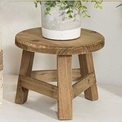 Wooden Mini Stool Display Stand, Modern Wooden Succulent Plant Shelf, Decorative Round Wood Base Stool Flower Pot Riser, Multifunctional High Stool, Suitable For Balcony, Patio And Home Decoration, Very Suitable For Mother's Day Gifts