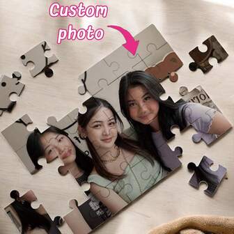 1pc Custom-Made Premium Wooden Puzzle, Customizable Photo, Bohemian Style, No Electricity, No Frame, Suitable For Family Gathering, Party, Room Decoration, Unique Custom Gift For Birthday, Children's Day, Independence Day, Father's Day, Mother's Day, Party,Christmas Gift Supplies