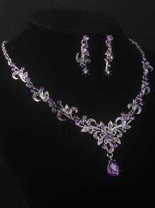 Luxury Bridal Jewelry Sets, 1 Necklace + 1 Pair Earrings, Wedding Accessories, Suitable For Banquet, Party, And Wedding Event