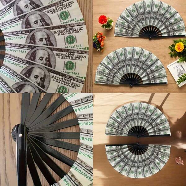 Creative Currency Design Foldable Handheld Fan - Outdoor Sun Protection, Beach Party, Wedding And Home Decor Inspired By Wealth, Portable Cooling Accessory. Unique Foldable Fan With Dollar Bill Design, Suitable For Home Decor, Parties, Weddings And Concerts Summer Cooling,Beach,Travel