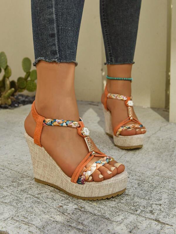 Women's Thick Sole Wedge Platform 3D Floral Waterproof High Heel Sandals