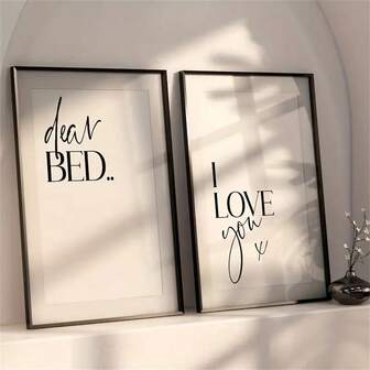 1pc/2pcs Modern Wall Arts Canvas Painting 'Dear Bed, I Love You' Words Quotes Pattern Posters And Prints For Home Decor Living Room Bedroom Office Dormitory Backdrop Decor Wall Design Picture Funky Gifts Framed/Unframed ,Wall Art With Frame