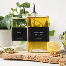 1 pezzo Dispenser di olio d'oliva e aceto in vetro spesso, 500 ml, contenitore per aceto, bottiglie per conservare condimenti resistenti alla corrosione, dispenser di condimenti, per cucinare, cuocere, insalate, grigliate, essenziali per la cucina - beccuccio in acciaio inossidabile, ottimo per le necessità di cucina e sala da pranzo, adesivo casuale