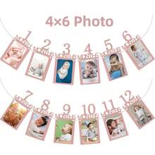 1 岁宝宝照片横幅，玫瑰金闪光成长记录 1 至 12 个月照片道具，每月里程碑照片彩旗花环，1 岁生日庆祝装饰用品，开学情人节