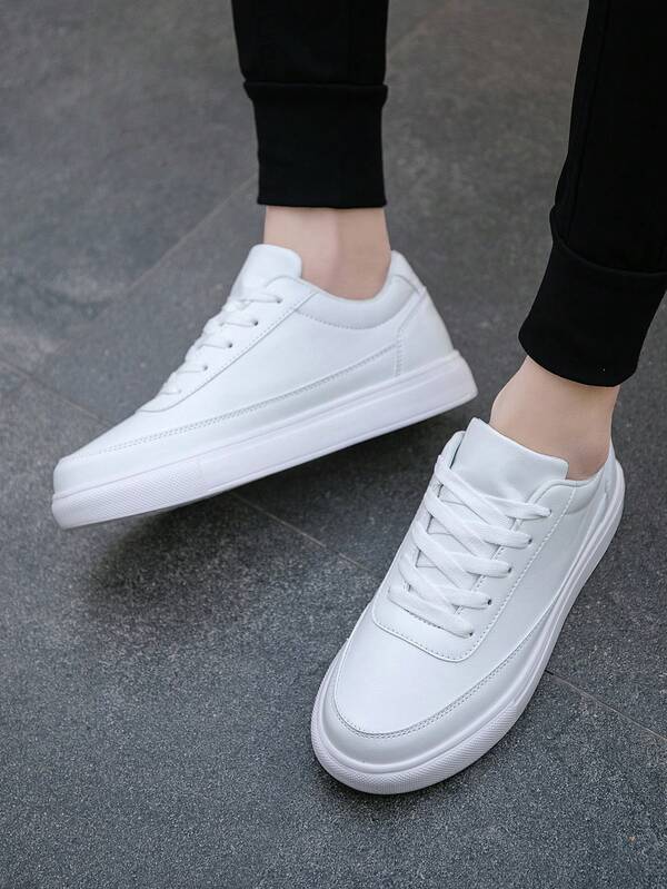 Men's New White Fashionable Minimalist Lace-Up Casual Sneakers, Comfortable Patchwork Everyday Versatile Outdoor Sports Plus Size Couple Shoes ,Gym 2000s Style Valentine's Day Ideas