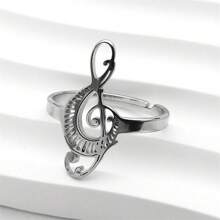 Anillo de dedo con forma de nota musical hueca para mujeres, de acero inoxidable color plata, con símbolo musical de teclas de piano, regalo de joyería estilo gótico