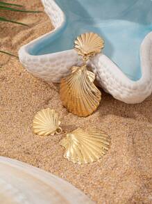 1 par de aretes con decoración de concha, adecuado para uso de mujer en vacaciones, playa, viajes, como regalo