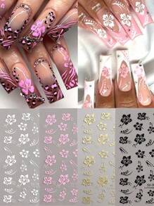Hibiscus Flower 3D Nail Stickers Cherry Blossom Floral White/Black/Gold/Blue Florals Petal Nail Art Decals Sliders Manicure Nail Tips Decor,Y2K Star Adhesive Nail Art Supplies Decal For Women Nail Supplies DIY Manicure Decoration