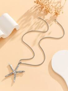 1pc Silver Starfish Pendant Metal Necklace
