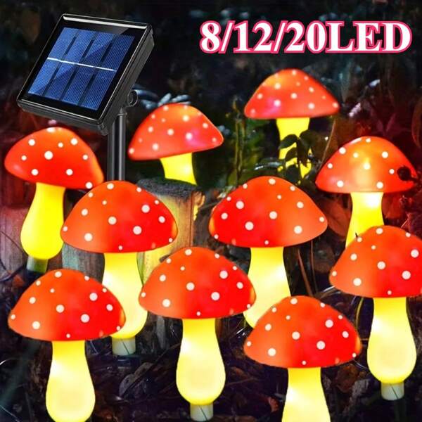 20LED/12LED/8LED Solar Mushroom Lights, Outdoor Garden Mushroom Lights, 8 Lighting Modes Solar Mushroom Lights, Outdoor Mushroom Party Decor, Valentine's Day, Wedding, Holiday Party Atmosphere Lights - Suitable For Yard, Garden, Lawn Decor