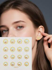 1 Sheet Bling Gem Sticker Earrings 3D Gems Sticker Girls Sticker Earrings Self-Adhesive Glitter Craft Crystal Evening Light Stickers. - Multicolor - View 2