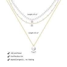 Collar de perlas doradas para mujeres, delicado collar de 3 capas chapado en oro de 18K con perlas falsas en forma de ronda, conjunto de joyería dorada para bodas, regalo para mujeres, regalo del Día de la Madre (2-3 piezas)