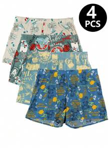 4 Stücke Herren bedruckte Boxershorts, lässig weite Passform, weich und dehnbar Unterhosen Shorts