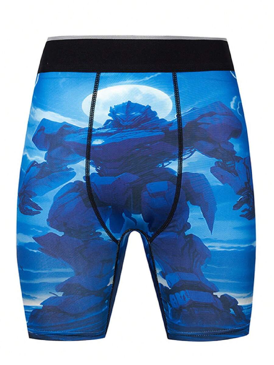 Men's Positioning Print Breathable Briefs, Fashion Suitable For Summer - Teal Blue - View 1