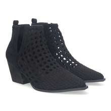 shoes&blues.es Botín Elegante de Mujer con Tacón, Diseño Calado con Tiras Trenzadas,Abierto por los dos laterales para mas comodidad. - Negro - Ver 1